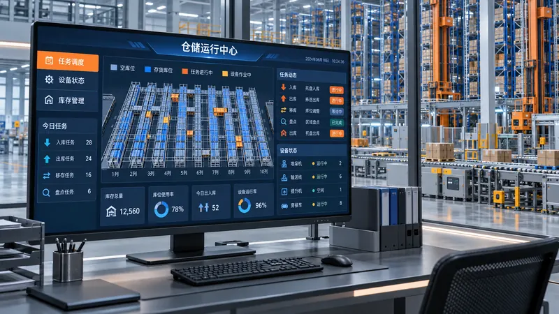 仓库控制大屏集中显示任务进度与设备状态